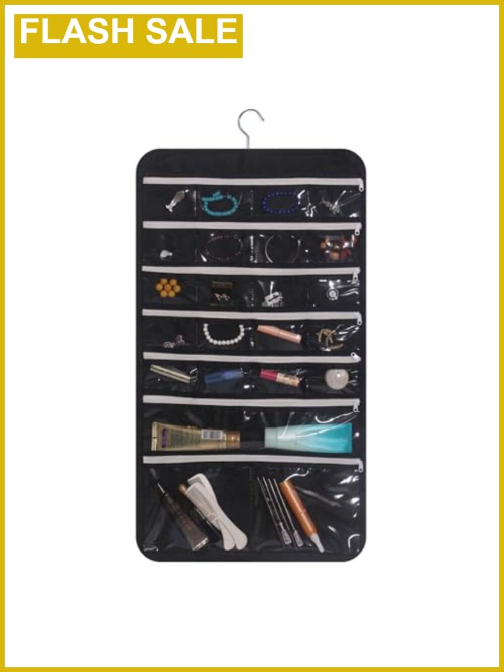 Hanging Jewelry Organizer 47 Pockets Travel Storage Bag with Zipper Clear PVC